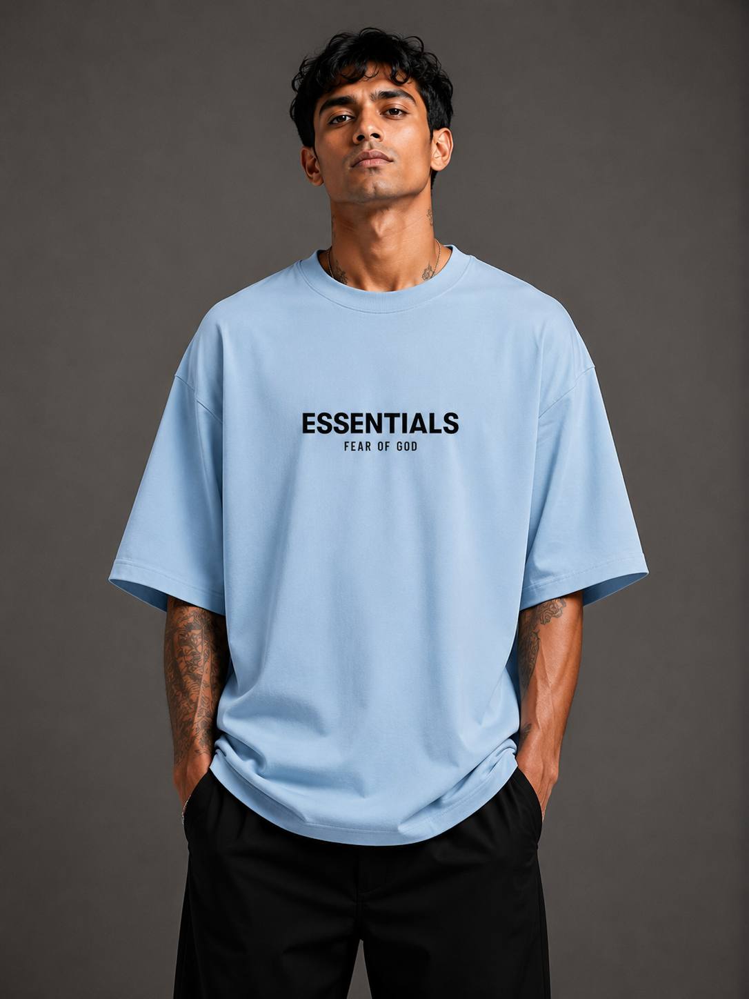 Zellee Men's "ESSENTIALS" High-Density Typographic Embroidered Relaxed Fit T-Shirt