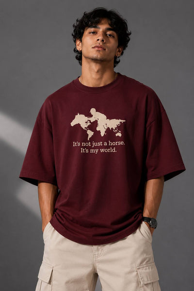 Zellee "It's My World" High-Density Graphic Embroidered Oversized Relaxed Fit T-Shirt