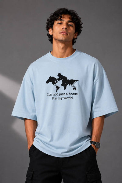 Zellee "It's My World" Horse Rider Graphic Boxy Embroidered Oversized Relaxed Fit T-Shirt