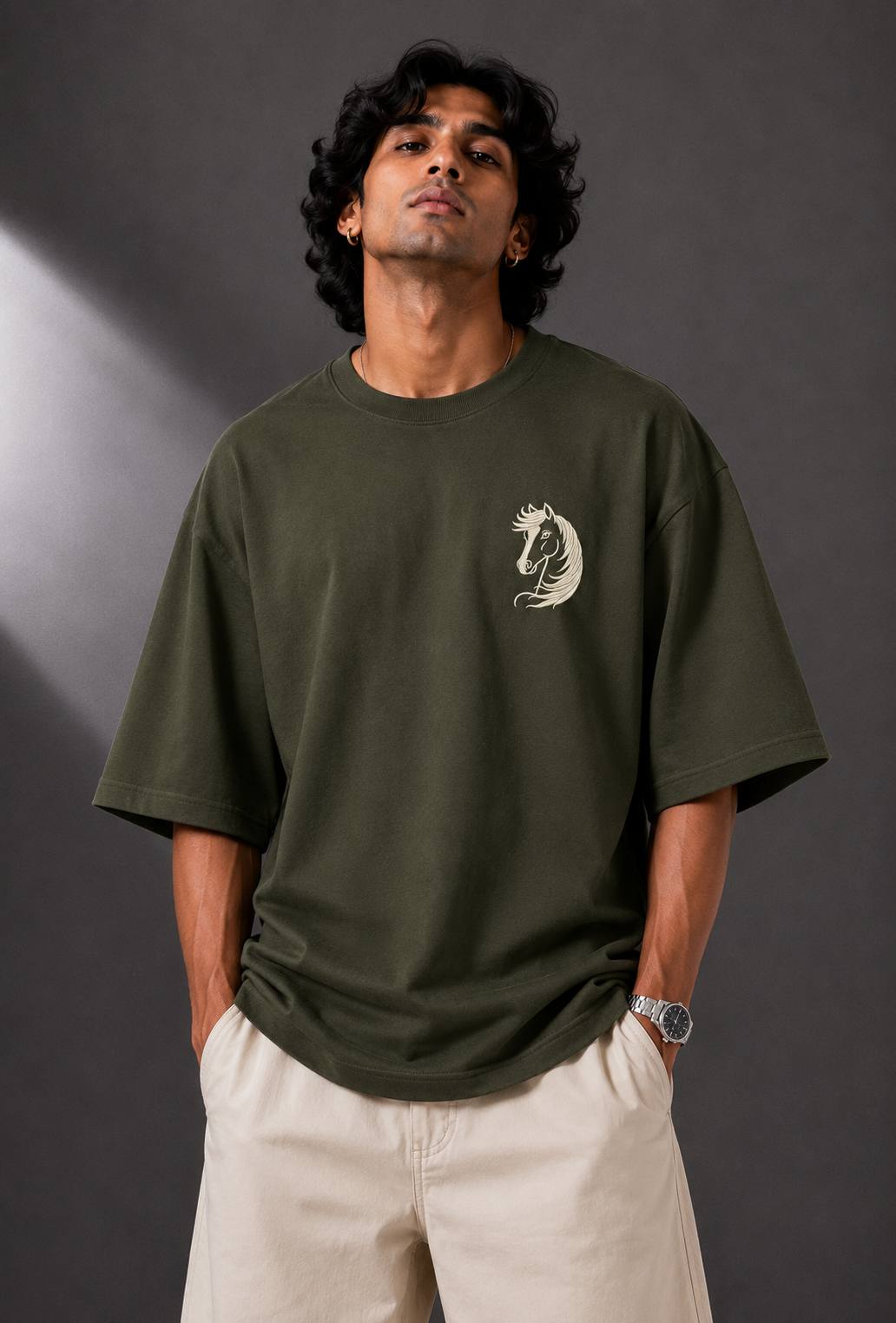 Zellee Minimalist "Equestrian Crest" Chest Embroidered Boxy Oversized Relaxed Fit T-Shirt