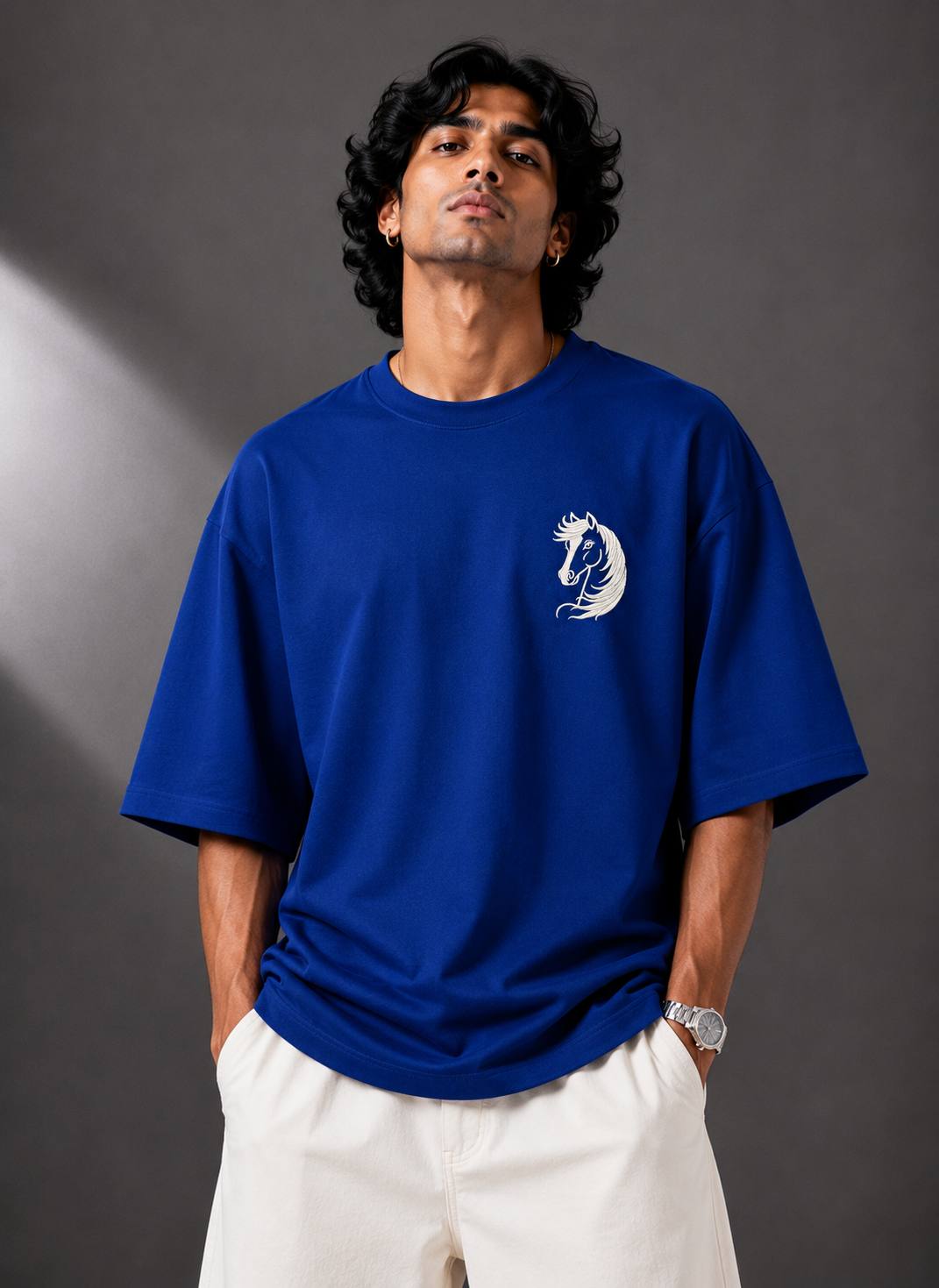 Zellee Minimalist "Equestrian Crest" Chest Embroidered Boxy Oversized Relaxed Fit T-Shirt