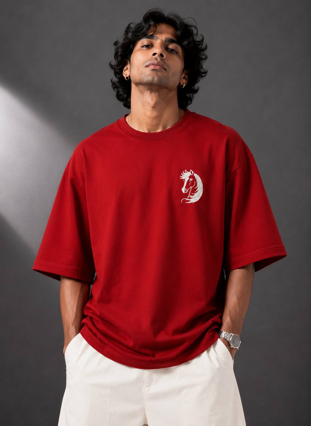 Zellee Minimalist "Equestrian Crest" Chest Embroidered Boxy Oversized Relaxed Fit T-Shirt