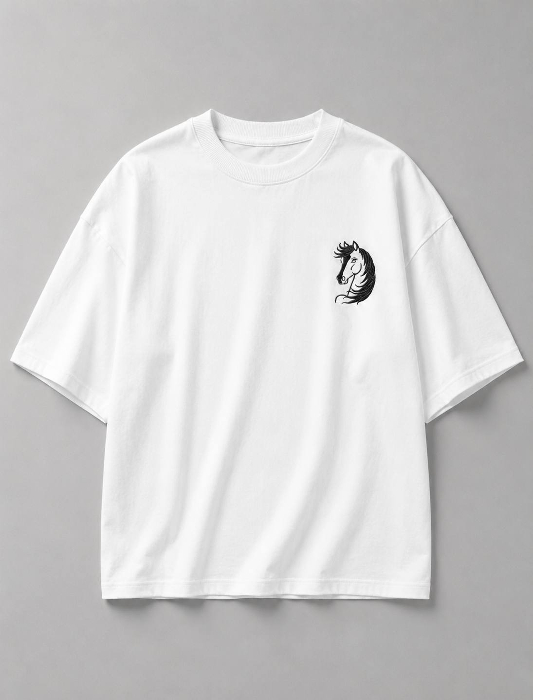 Zellee Minimalist "Equestrian Crest" Chest Embroidered Boxy Oversized Relaxed Fit T-Shirt