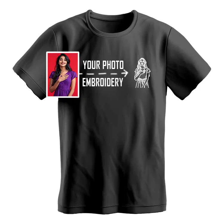 Your Photo to Embroidery T-Shirt | Personalized Line Art Portrait Tee India