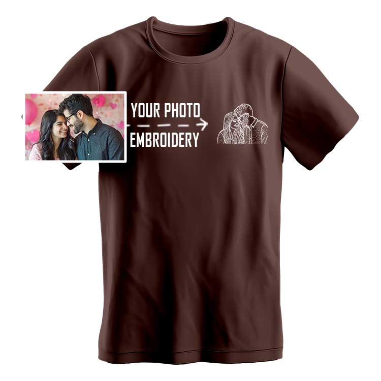 Your Photo to Embroidery T-Shirt | Personalized Line Art Portrait Tee India