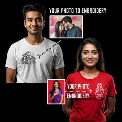 Your Photo to Embroidery T-Shirt | Personalized Line Art Portrait Tee India