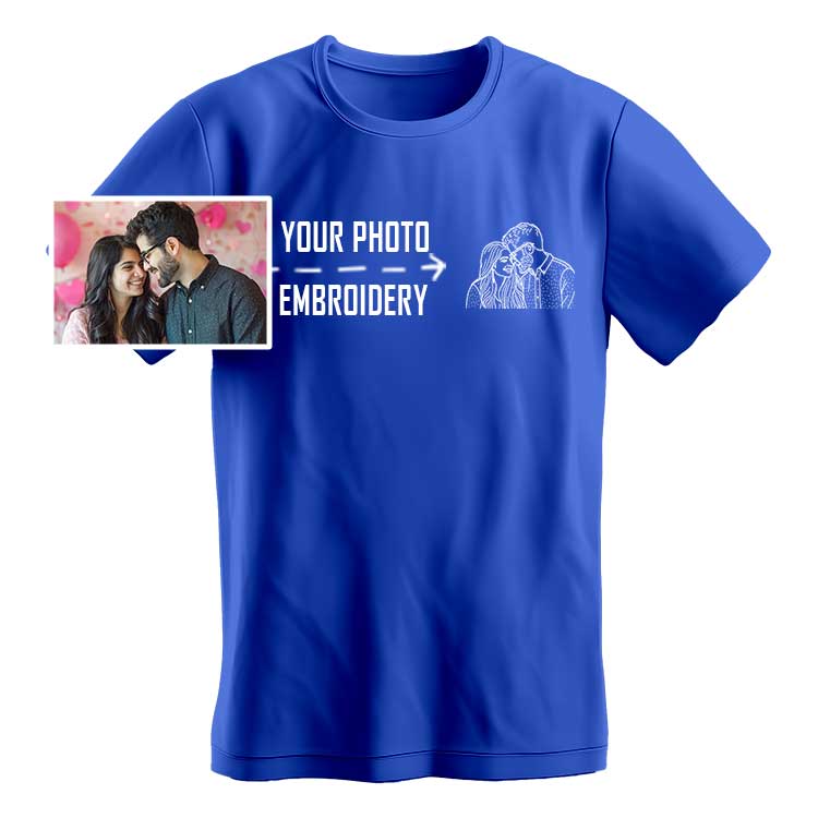 Your Photo to Embroidery T-Shirt | Personalized Line Art Portrait Tee India